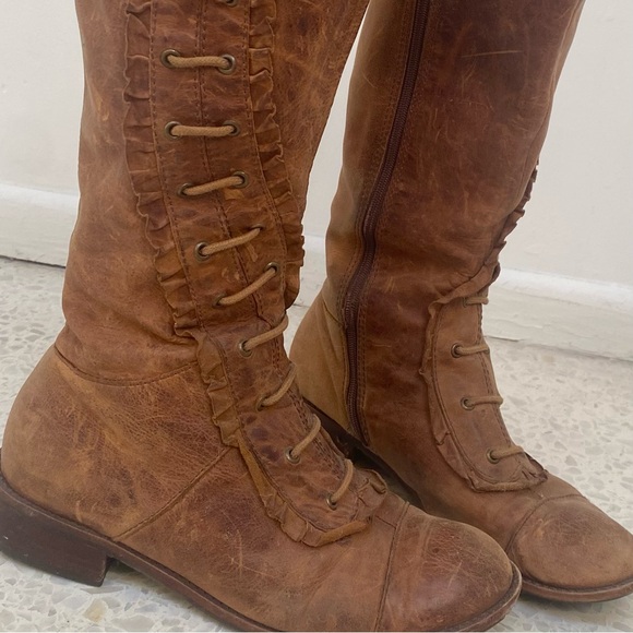 Anthropologie Distressed Leather Riding Boots Lace Ruffle Brown 6 1/2 (defect) - Picture 9 of 14